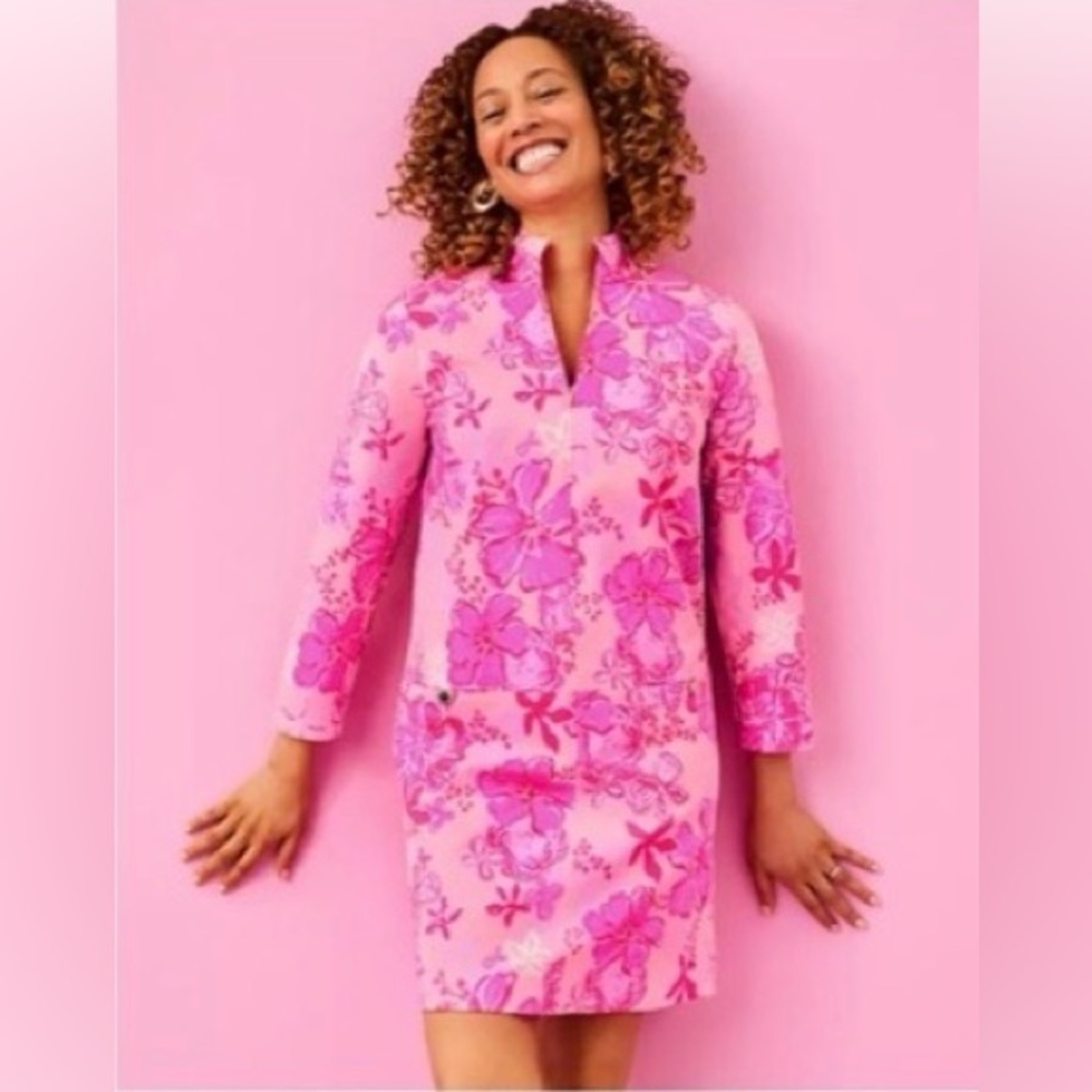 Lilly Pulitzer Rosie Dress Pink Floral Long Sleeve SZ L NWT